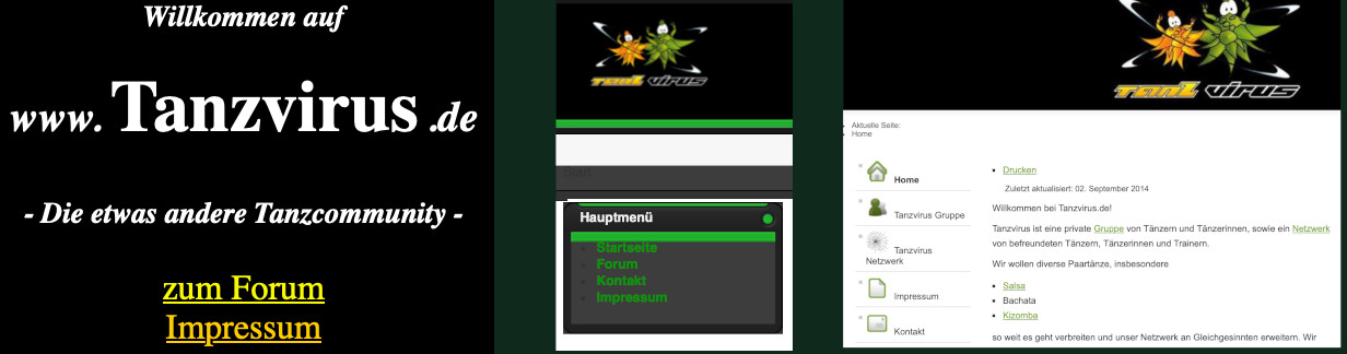 Altes Tanzvirus-Logo von 2007 – grün-gelber Schriftzug auf schwarzem Hintergrund